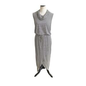 Anthropologie Striped Cowl Neck Mini Dress in Gray and White
